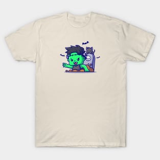 Cute Zombie Frankenstein From The Grave Cartoon T-Shirt